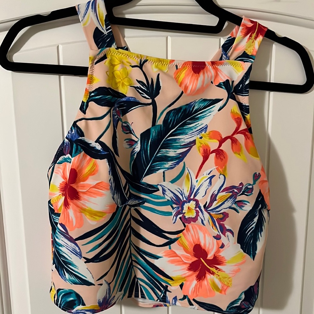 Old Navy High Neck Tropical Long Line Swim Top Size XL